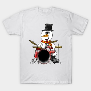 Christmas Drummer Snowman Playing Drums Musician Xmas 2022 T-Shirt